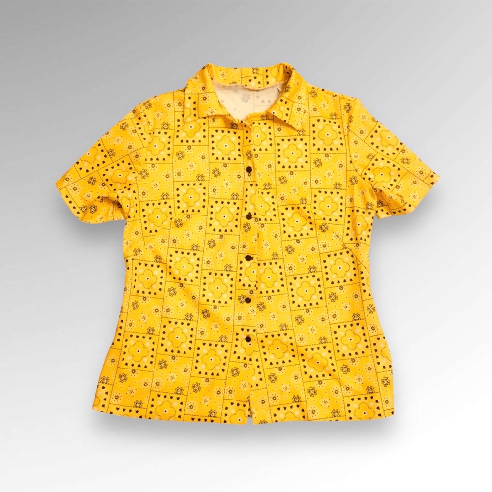 Yellow Groovy Funky Hipster Retro Print Blouse